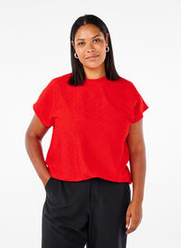 Bluse med korte ermer og blomsterbroderi, Flame Scarlet Bluse med korte ermer og blomsterbroderi, Flame Scarlet, Model