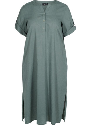 Lang skjortekjole med korte ermer, Balsam Green, Packshot image number 0