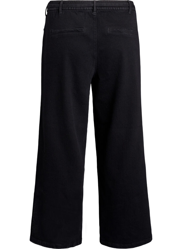Loose fit-jeans med elastisk linning og sn&oslash;ring, Svart, Packshot