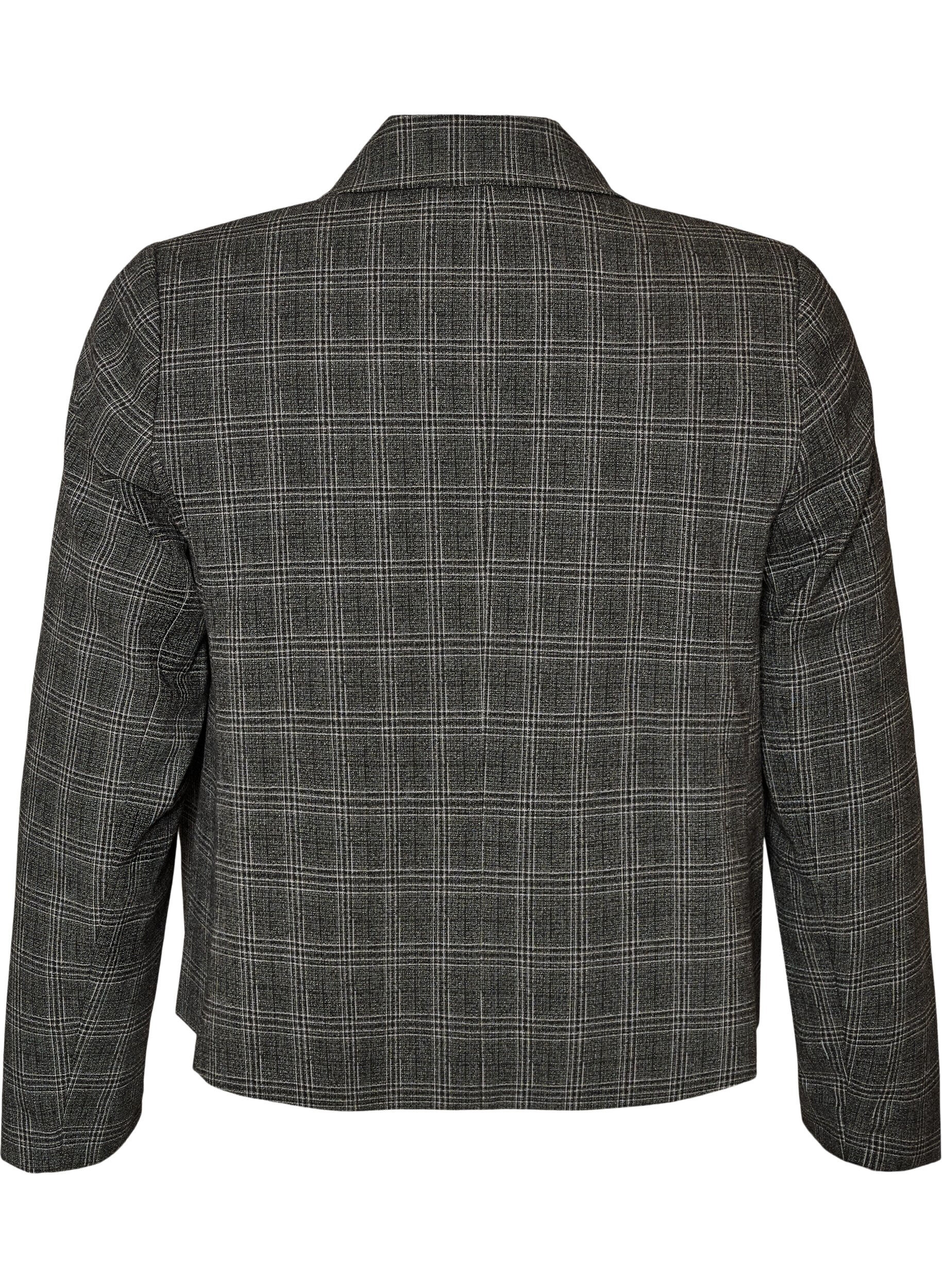 ZizziKort blazer med rutete m&oslash;nster, Gr&aring;, Packshot image number 1