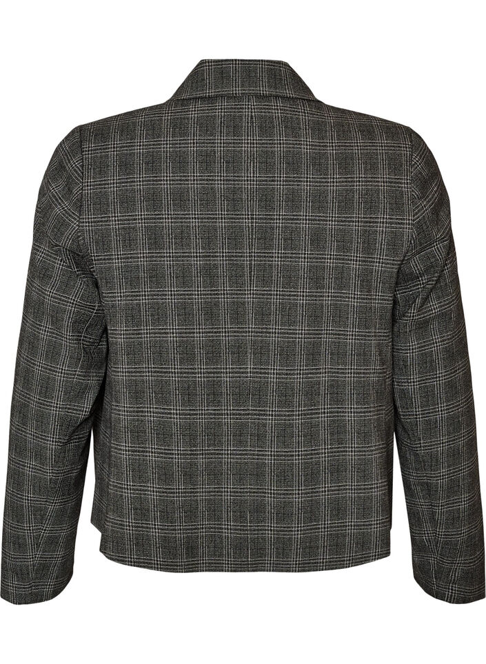 Kort blazer med rutete m&oslash;nster, Gr&aring;, Packshot image number 1