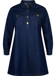 Denimkjole med A-form og knapper, Dark Blue Denim