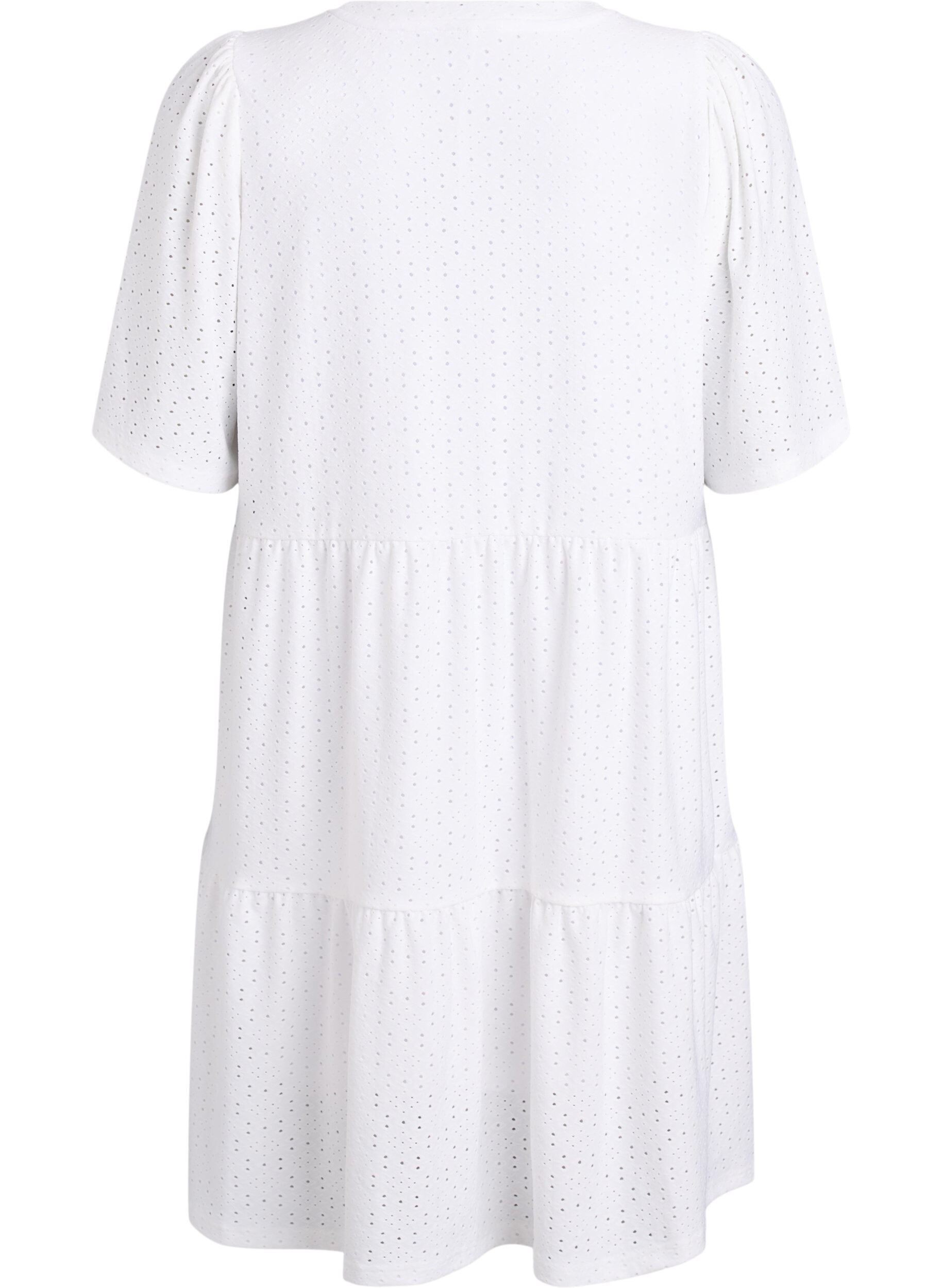 ZizziKort kjole med blondem&oslash;nster og lagdelt skj&oslash;rt, Hvit, Packshot image number 1