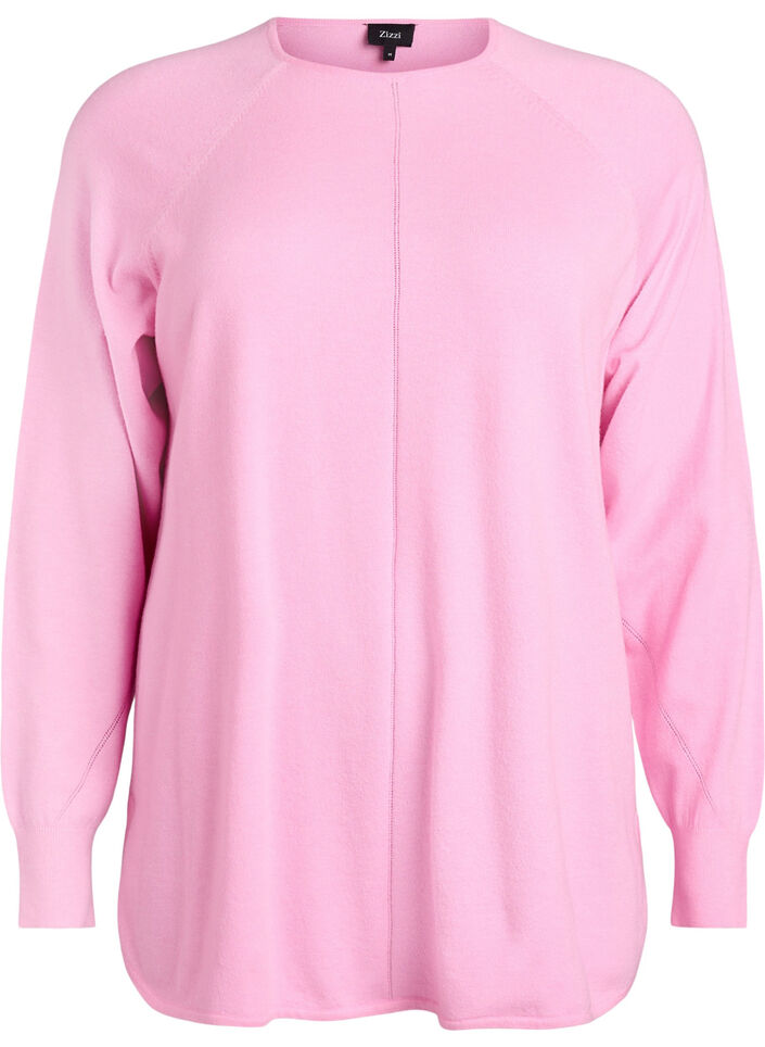 Strikkebluse med rund hals og strikket m&oslash;nster, Rosa, Packshot image number 0