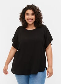 Kortermet bluse med rund hals, Svart Kortermet bluse med rund hals, Svart, Model