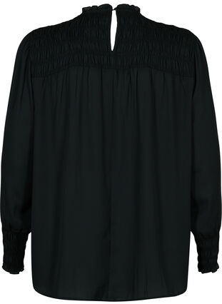 Langermet bluse med smock, Black, Packshot image number 1