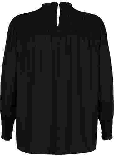 Langermet bluse med smock, Black, Packshot image number 1