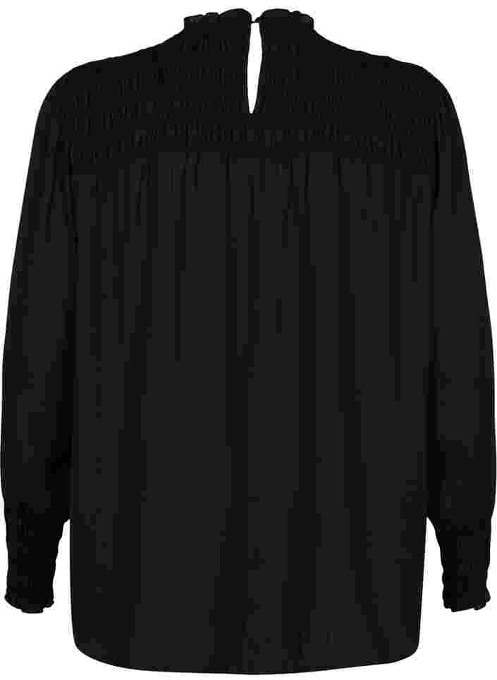 Langermet bluse med smock, Black, Packshot image number 1