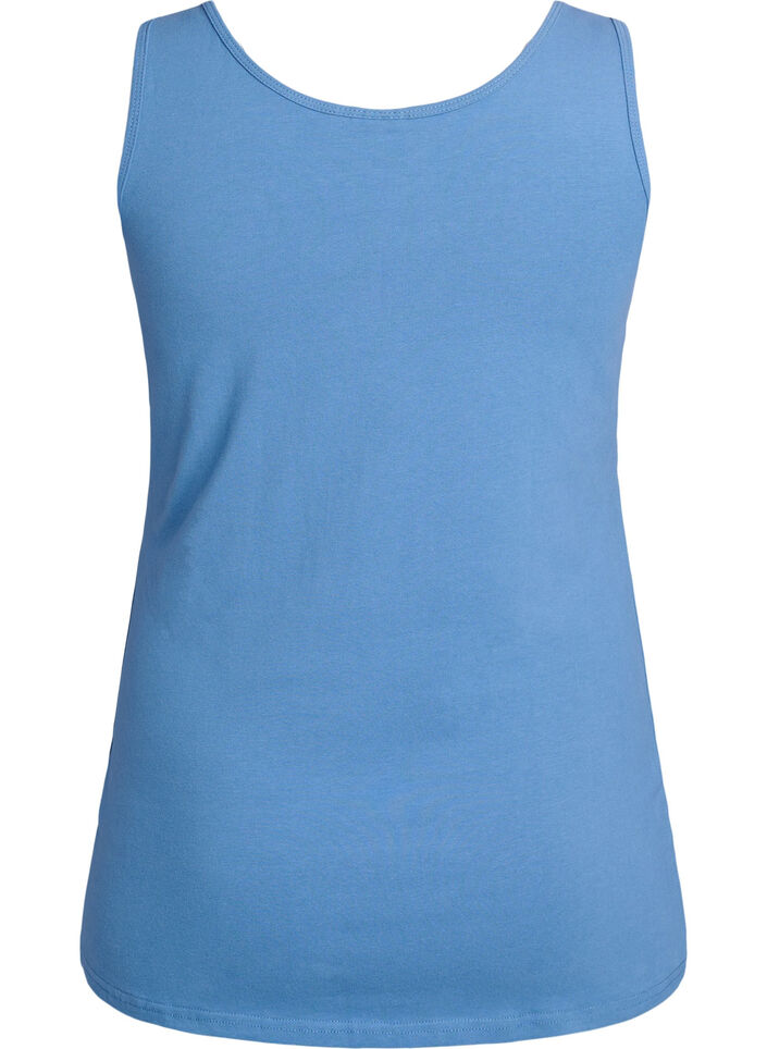 Ensfarget basic topp i bomull, Blå, Packshot image number 1