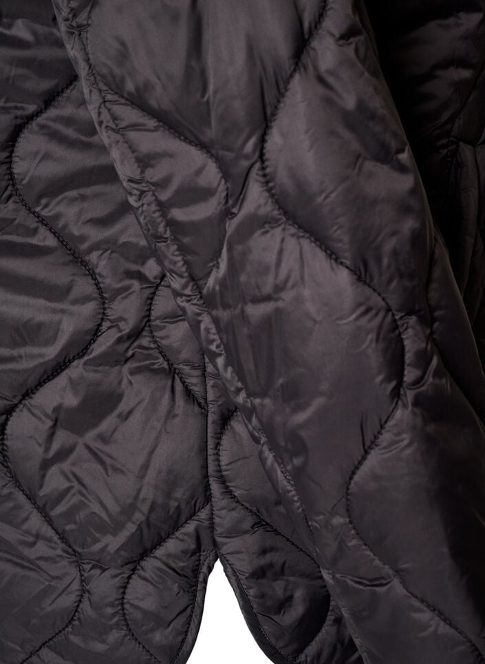 Quiltet jakke med trykknapper og rund hals, Svart, Packshot image number 4