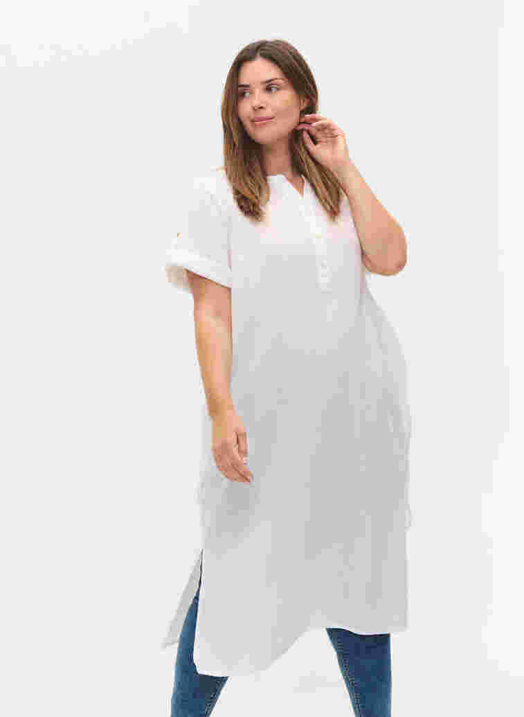 Lang skjortekjole med korte ermer, White, Model