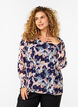 Blomstret bluse med lange ermer og V-hals, Night Sky AOP Flower, Model image number 0