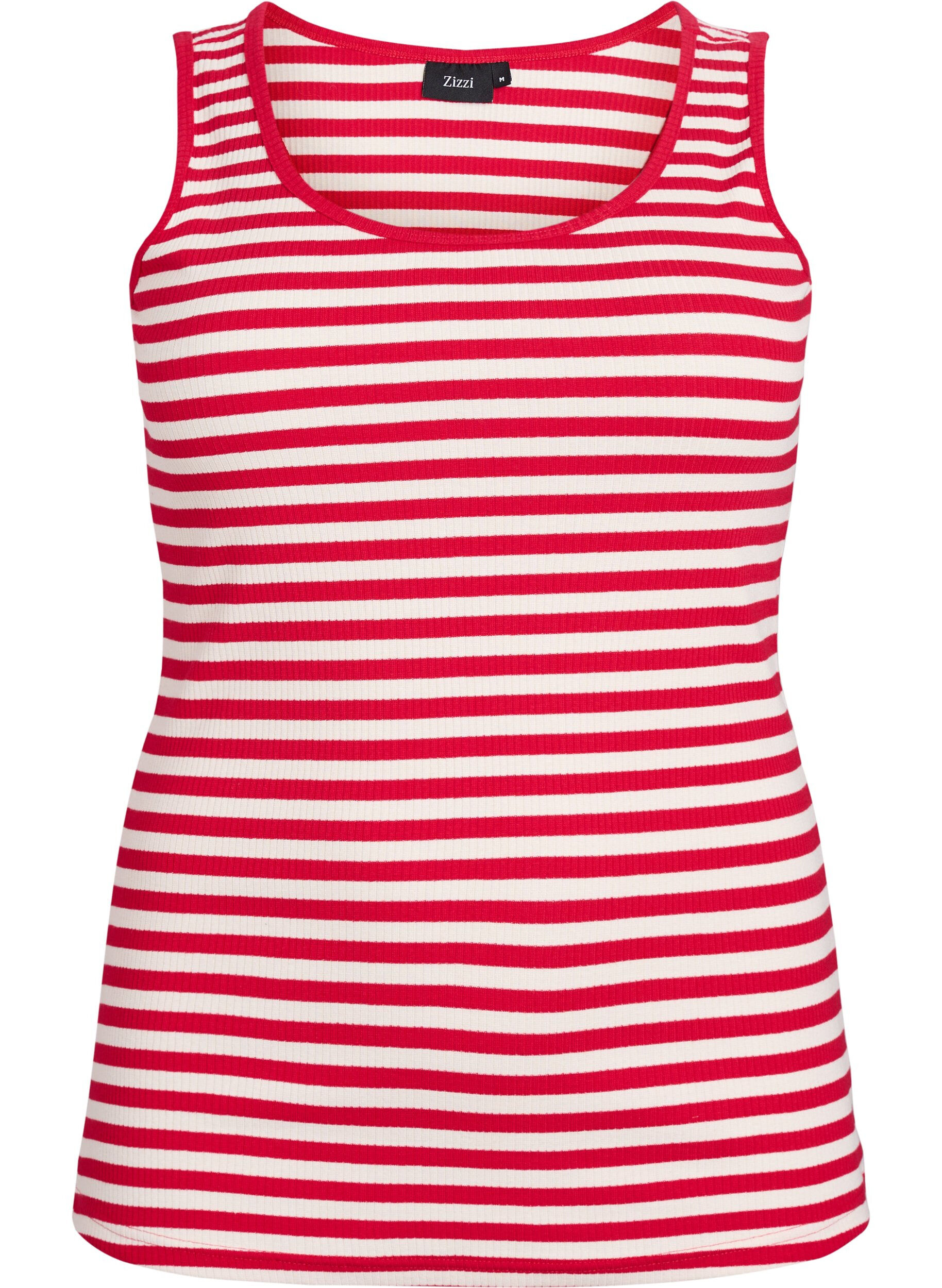 ZizziStripete ribbestrikket singlet, R&oslash;d, Packshot image number 0