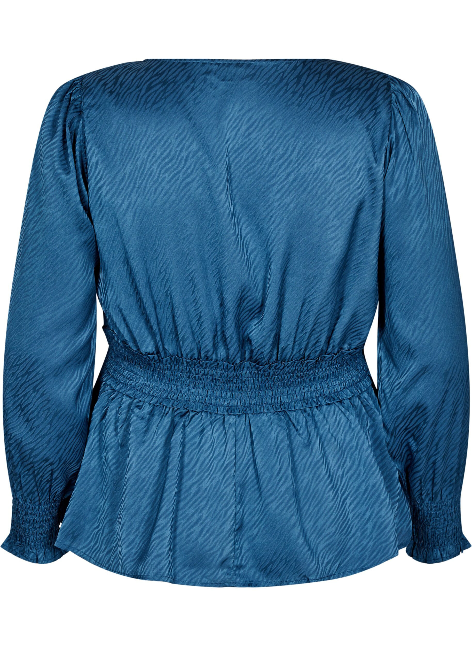 Zizzi Ton-i-ton m&oslash;nstret bluse med smock, Midnight, Packshot image number 1
