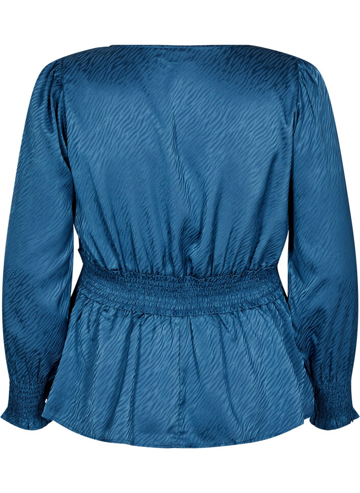 Ton-i-ton mønstret bluse med smock, Midnight, Packshot image number 1