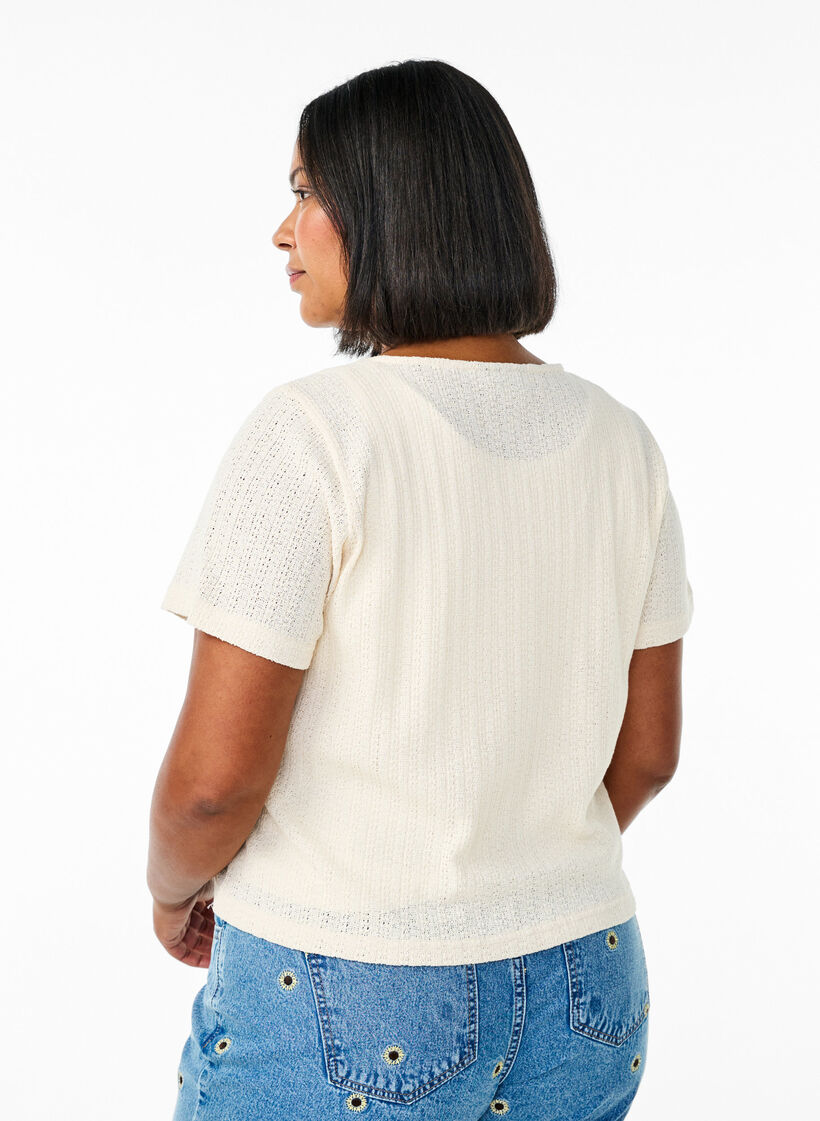 Jersey cardigan med korte ermer, Buttercream, Model