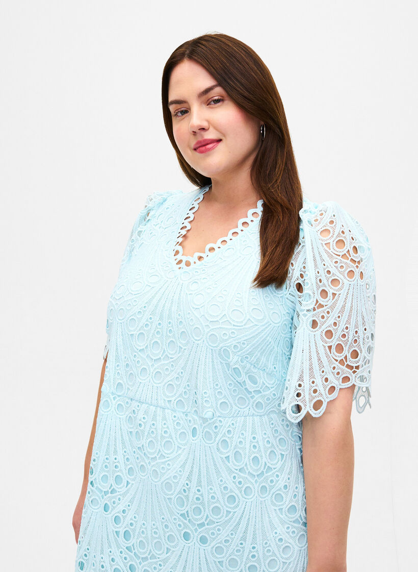 Heklet kjole med korte ermer, Delicate Blue, Model image number 2