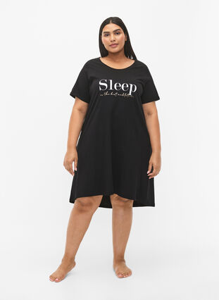 Kortærmet nattkjole i økologisk bomull, Black Sleep, Model image number 2