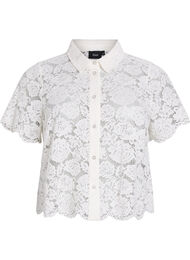 Skjortebluse i blonde med perleknapper, Cloud Dancer