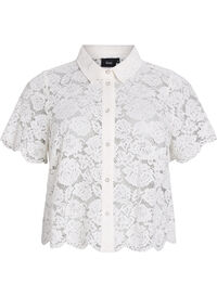 Skjortebluse i blonde med perleknapper, Vanilje Skjortebluse i blonde med perleknapper