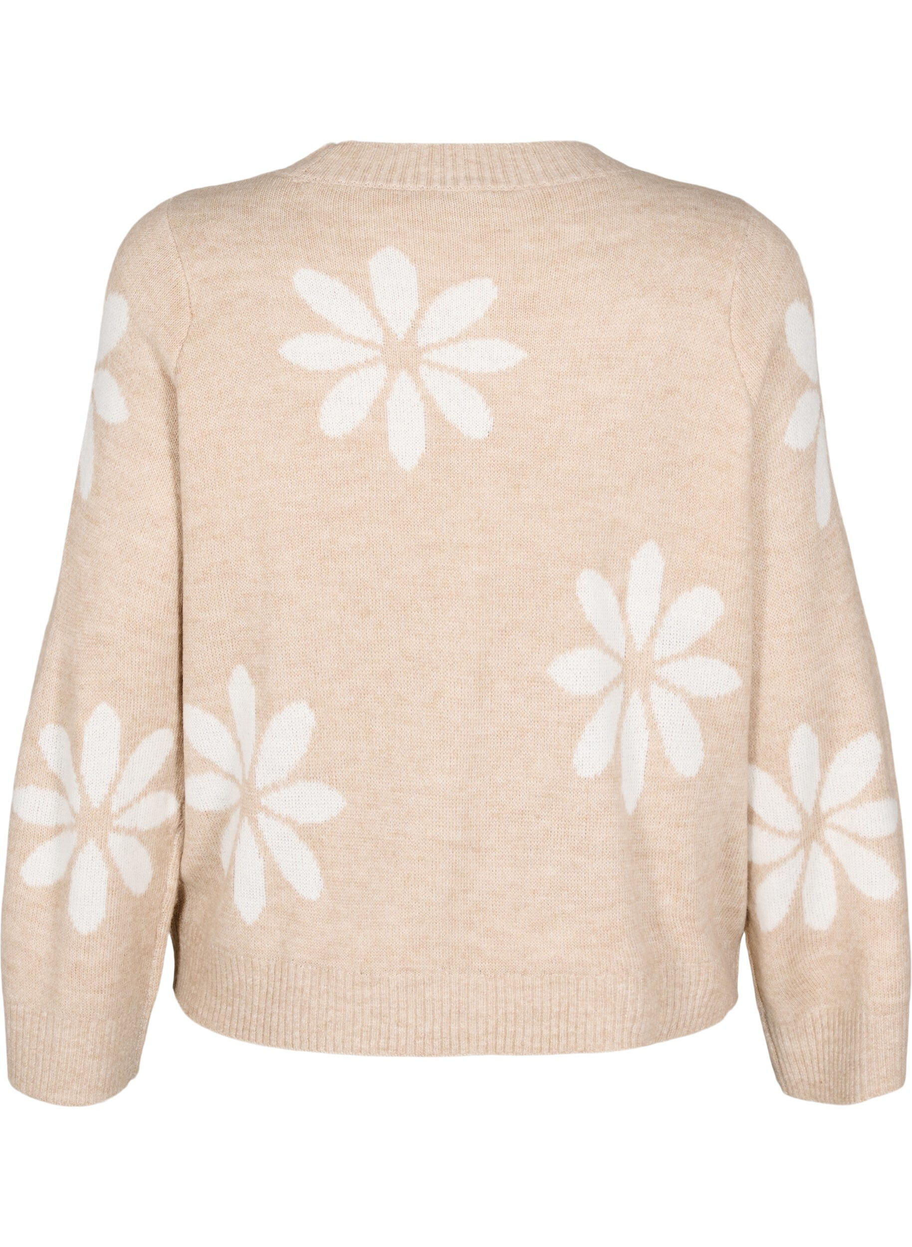 ZizziStrikket bluse med blomster, Simply Taupe Comb, Packshot image number 1