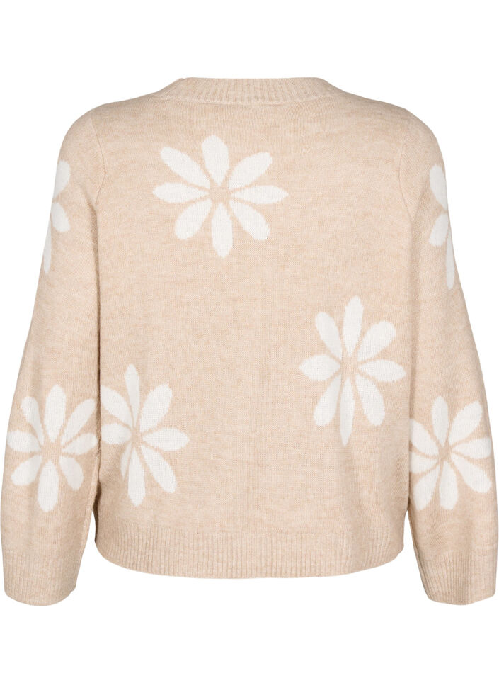 Strikket bluse med blomster, Simply Taupe Comb, Packshot image number 1