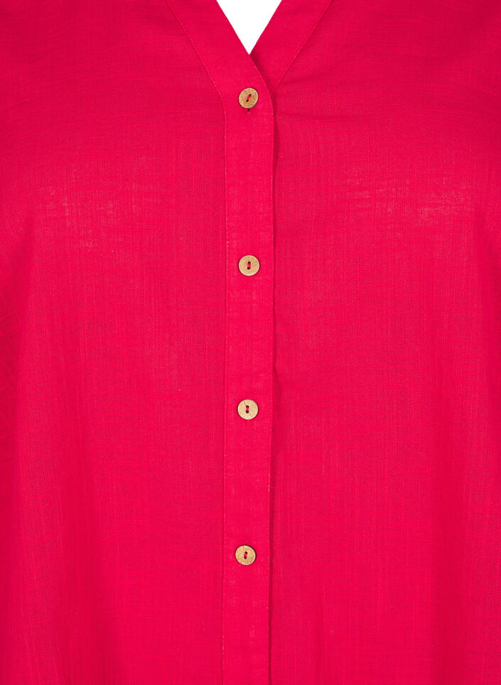 Bomullsbluse med V-hals, R&oslash;d, Packshot image number 2