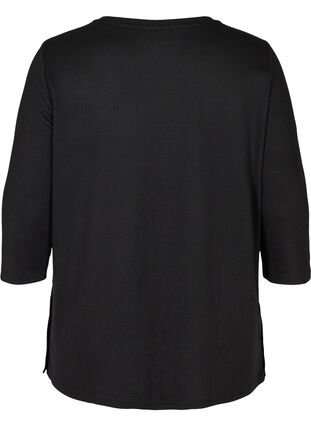 Bluse med 3/4-ermer og knapper, Black, Packshot image number 1