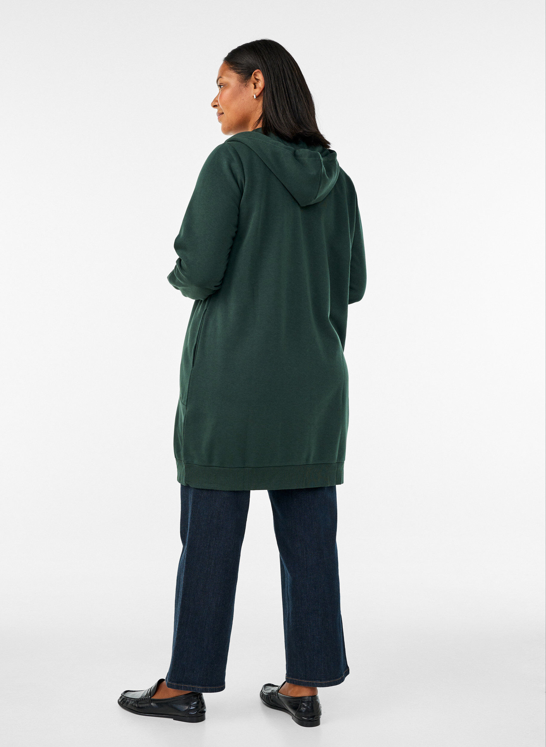 ZizziLang hettegenser med glidel&aring;s og lommer, Gr&oslash;nn, Model image number 2