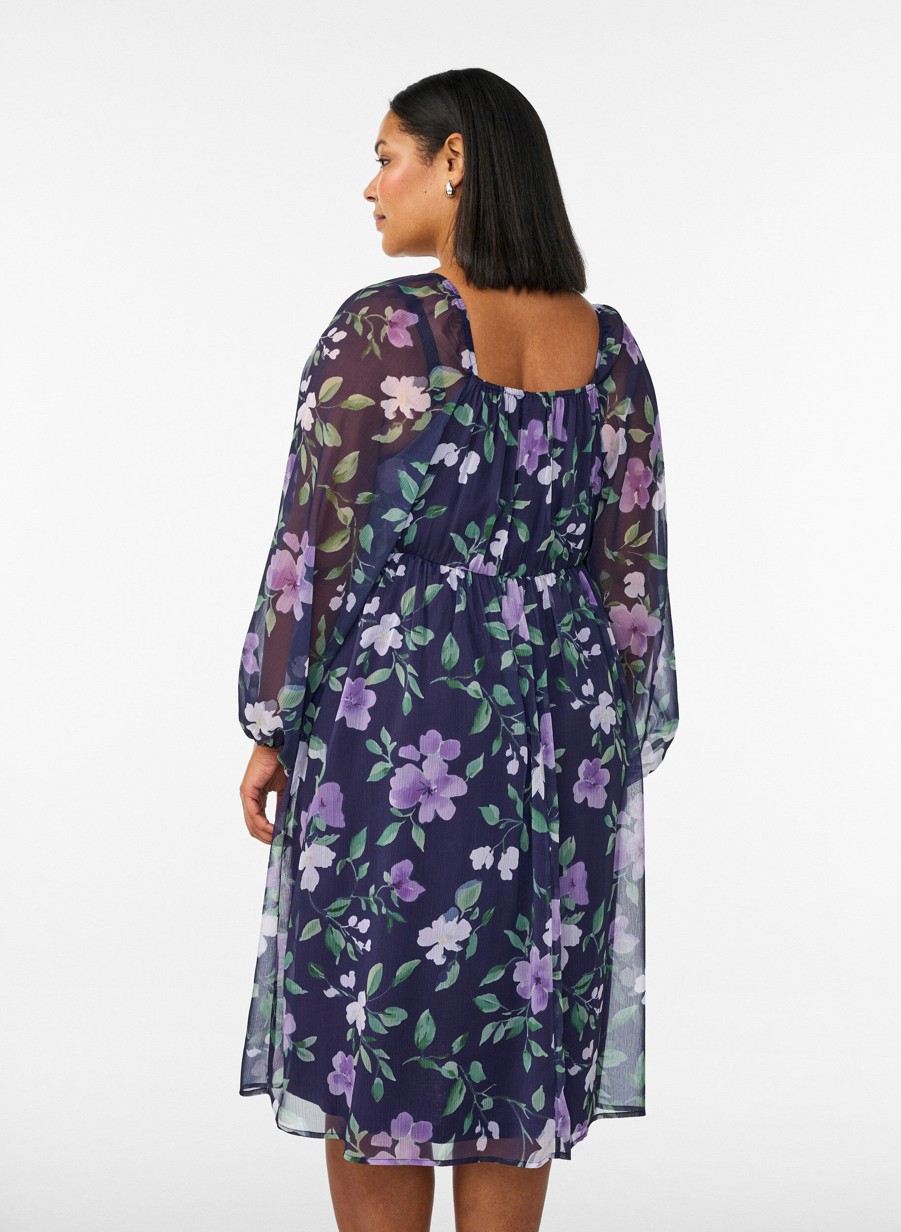 Zizzi Chiffon festkjole med lange ermer, Bl&aring;, Model image number 2