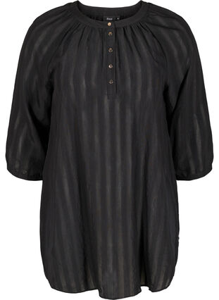 Tunika med knapper og 3/4-ermer, Black, Packshot image number 0