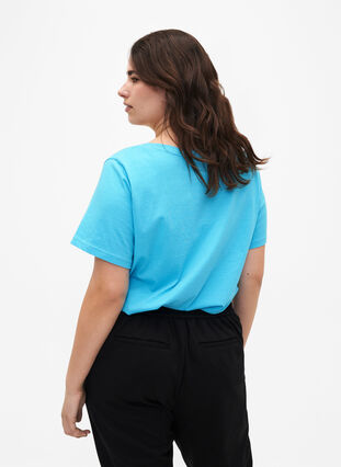 Zizzi T-skjorte i bomull med korte ermer, Blue Atoll W. Be, Model image number 1