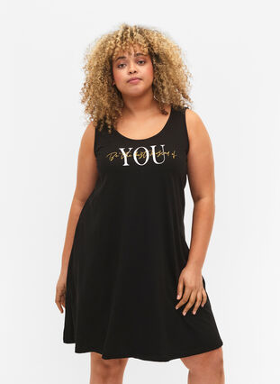 Ermeløs kjole i bomull med A-form, Black W. YOU, Model image number 0