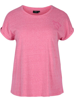 Melert T-skjorte i bomull, Fandango Pink Mel, Packshot image number 0