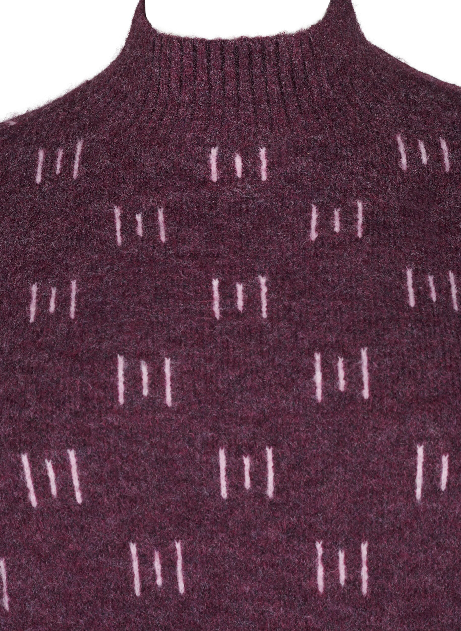 Zizzi Strikket bluse med m&oslash;nster og h&oslash;y hals, Potent P. Mel. Comb, Packshot image number 2