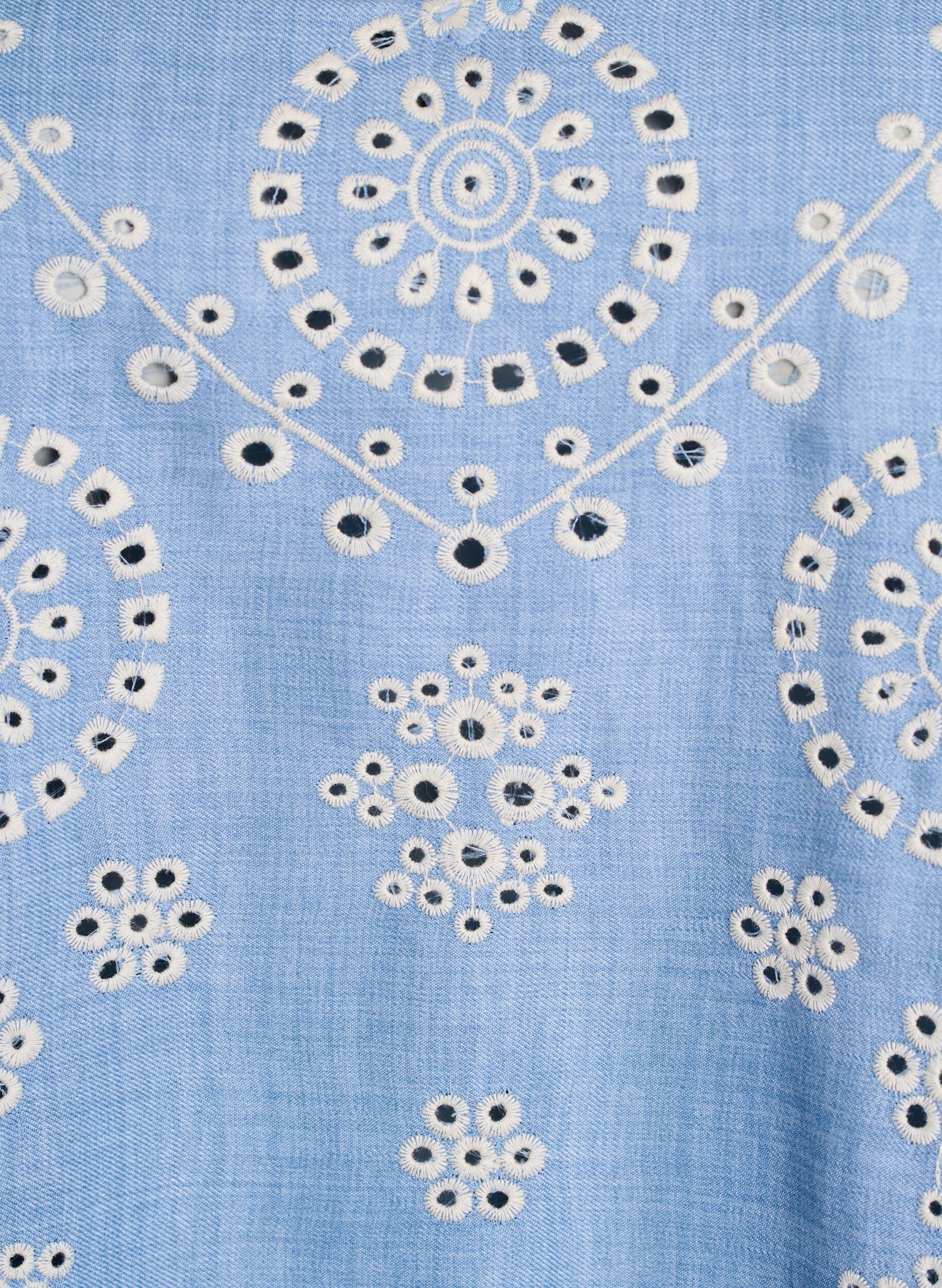 Zizzi Bluse med broderie anglaise og korte puffede ermer, Bl&aring;, Packshot image number 2