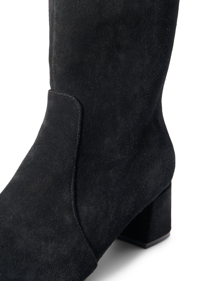 Wide fit - Semsket ankelstøvler med hæl, Black, Packshot image number 3
