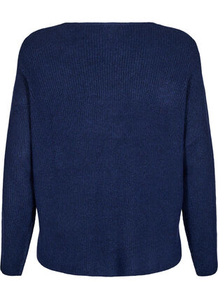 Zizzi Strikket bluse med v-hals og lange ermer, Naval A. Black Mel., Packshot image number 1