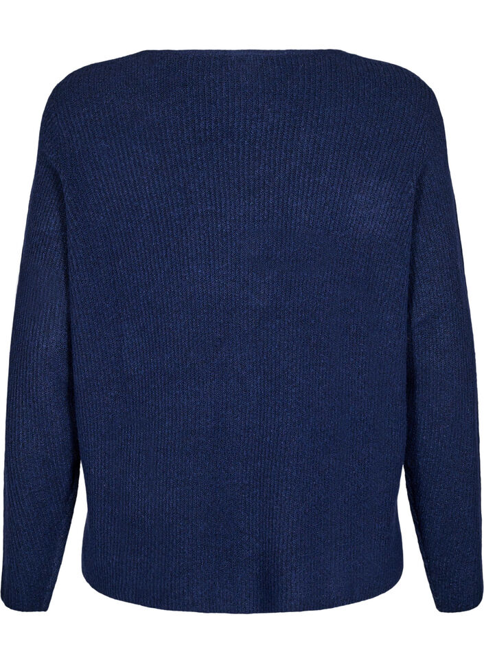 Strikket bluse med v-hals og lange ermer, Naval A. Black Mel., Packshot image number 1