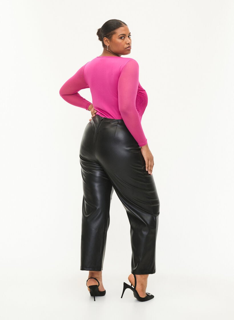 Imitert skinnbukse med brede ben, Black, Model image number 1