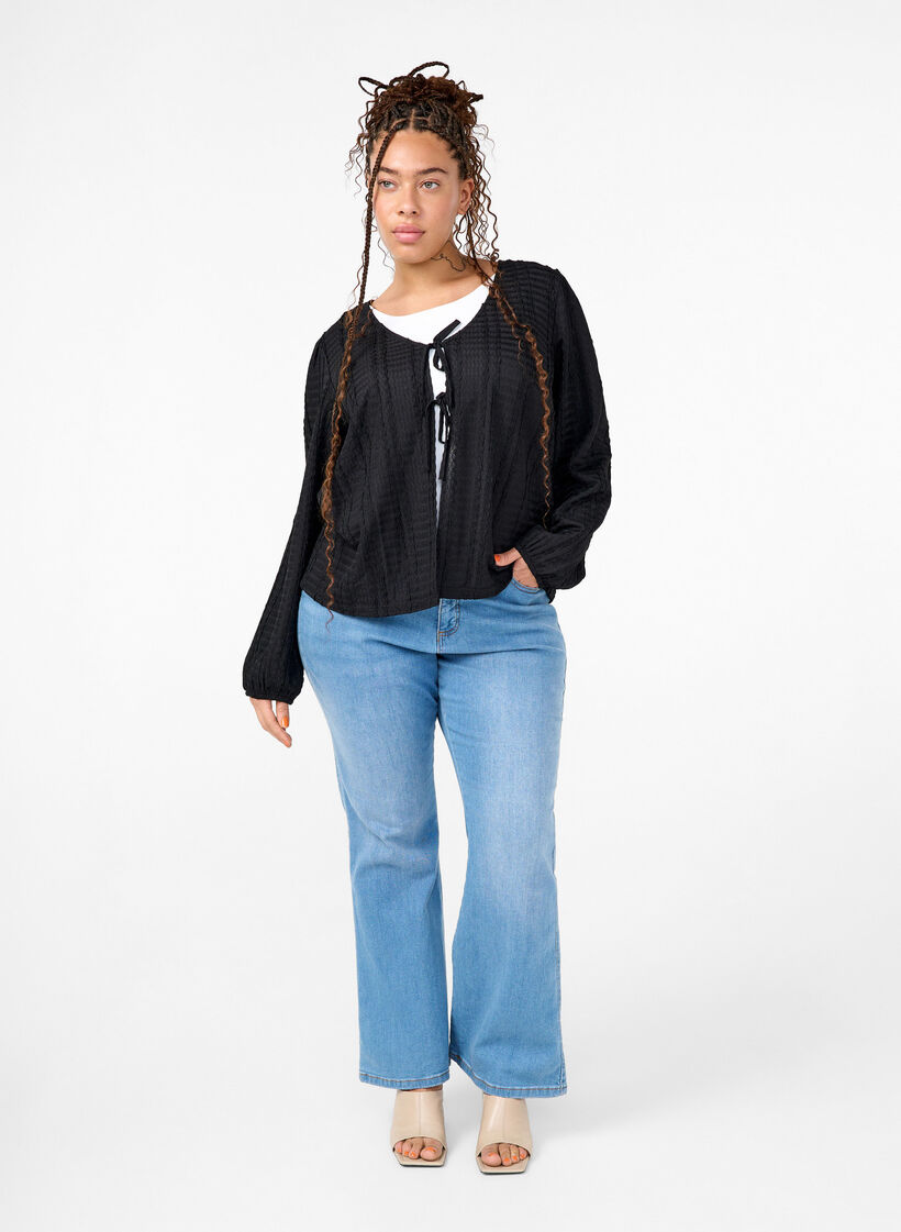 Cardigan med bånd, Black, Model image number 2