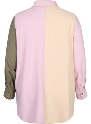 Skjorte i viskosemiks med colorblock, Pink Blocking, Packshot image number 1