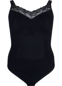 Shapewear bodystocking med blonder, Svart Shapewear bodystocking med blonder