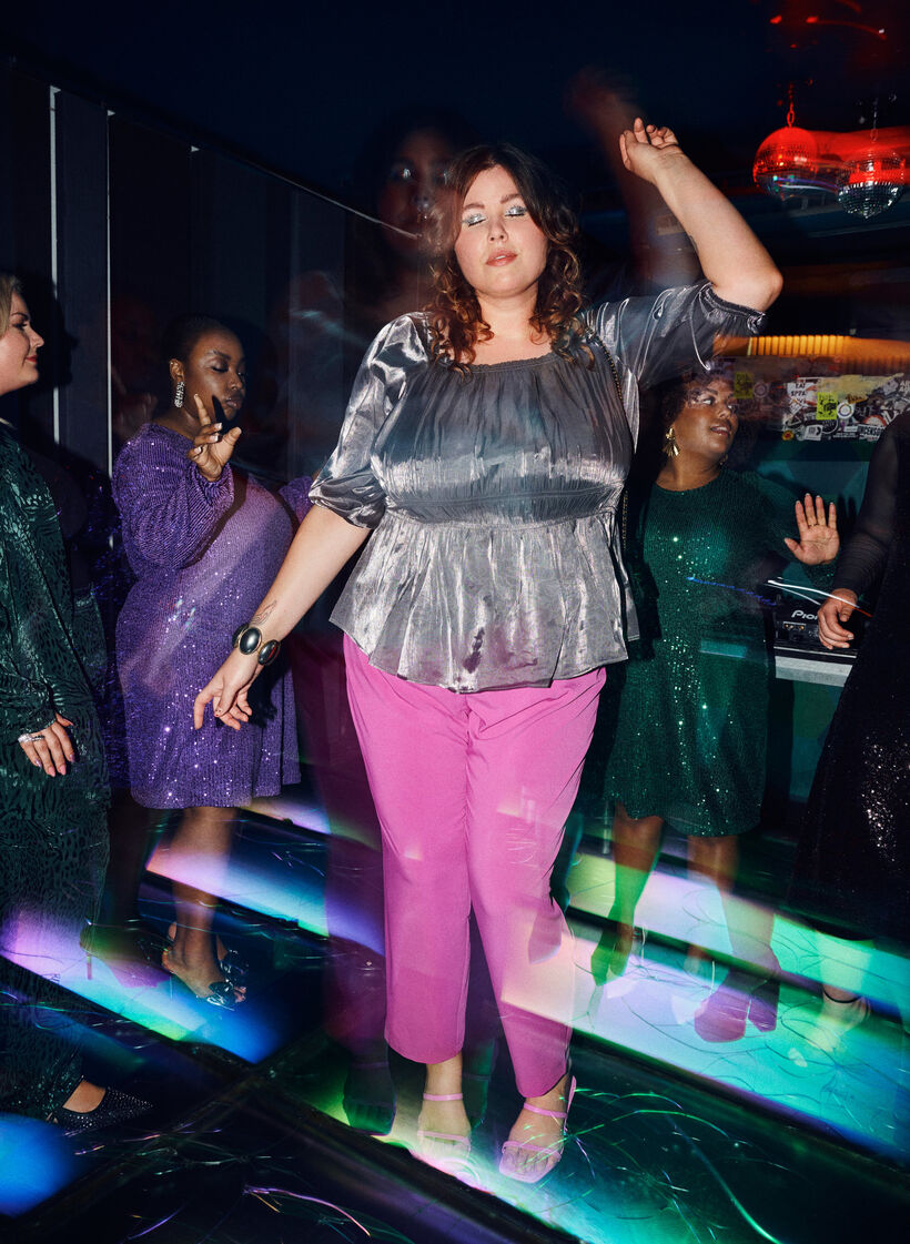 Sølvfarget bluse med 3/4-ermer og smock, Dark Silver, Image image number 1