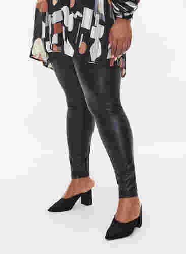 Stretchy coated leggings, Black, Model image number 2