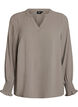 Bluse med smockmansjetter og V-hals, Beige, Packshot image number 0