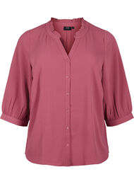 Skjortebluse med 3/4-ermer og volangkrage, Dry Rose