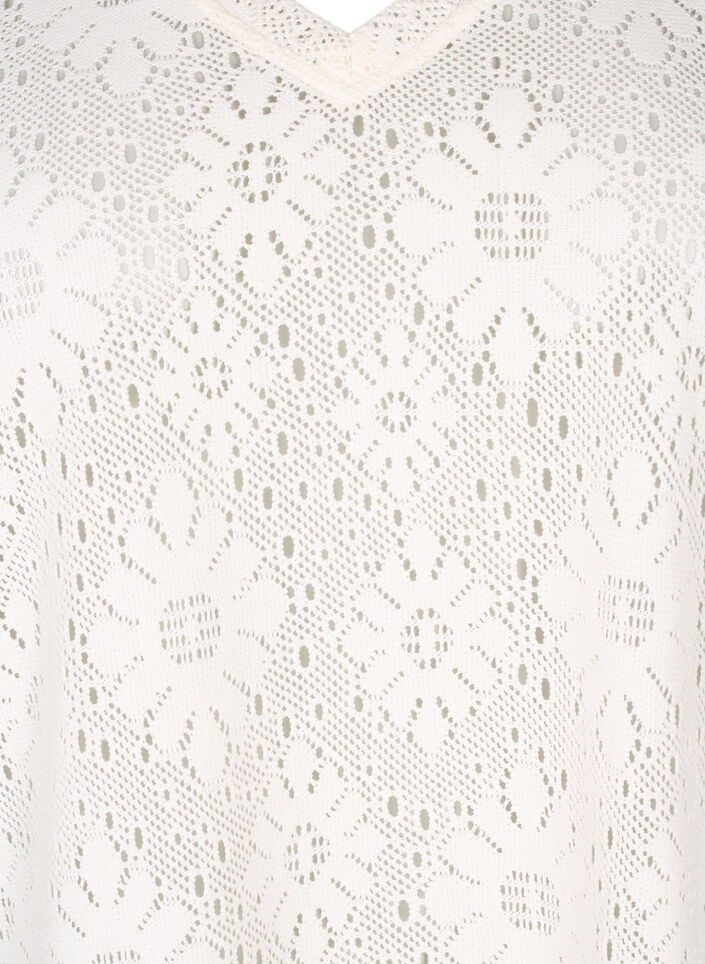 Bluse med et åpent mønster og korte ermer, Beige, Packshot image number 2