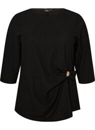 Bluse med asymmetrisk drapering og 3/4-ermer, Svart