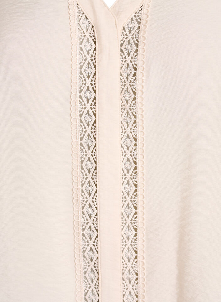 Bluse med V-hals og broderte bånd, Beige, Packshot image number 2
